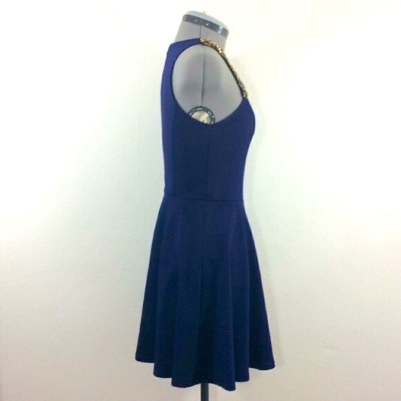 Eight Sixty Navy A Line dress with gold beaded collar - Picture 3 of 7